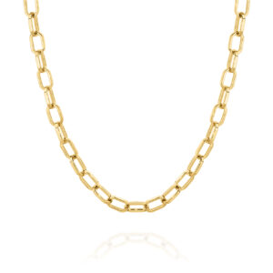 9K yellow gold 50cm squared link tube necklace with parrot clasp closure