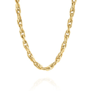 9K yellow gold 50cm diamond-cut link tube necklace with parrot clasp closure