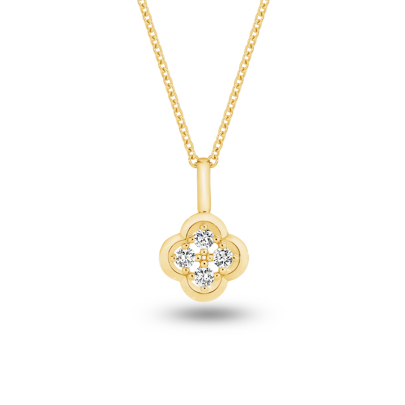 18K Yellow Gold Diamond Clover Drop Pendant
