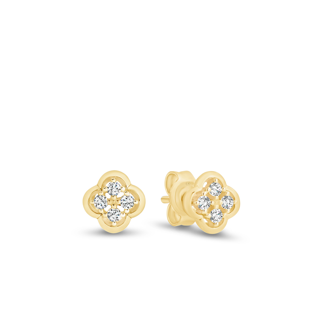18K Yellow Gold Diamond Clover Stud Earrings
