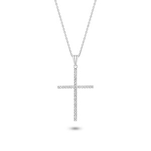 18K White Gold Claw Set Fine Diamond Cross Pendant Large (L690‑WG)