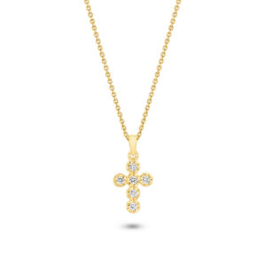 18K Yellow Gold Cut‑Claw Diamond Cross Pendant Small (Model L692‑YG)