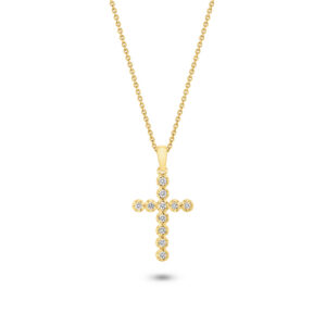 18K Yellow Gold Cut‑Claw Diamond Cross Pendant Medium (L693‑YG‑2019592)