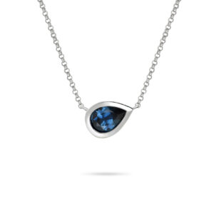 Adele Pear Necklace with Natural Australian Blue Sapphire in 9CT White Gold Chain 43.5cm