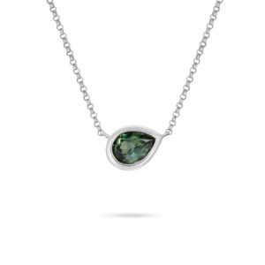 Adele Pear Necklace with Natural Australian Teal Sapphire in 9CT White Gold Chain 45cm