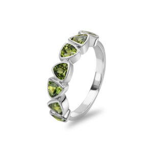 Tirzah ring in 9k white gold with seven trilliant cut green Australian sapphires