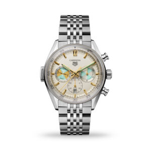 TAG Heuer Carrera Chronograph Seafarer 42mm with Beige Dial and Blue Stitching Textile Strap