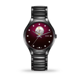 Rado True Round Secret Automatic Watch R27107742 in black high-tech ceramic with red diamond dial