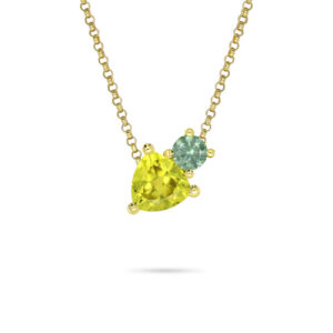 Yellow & Teal Australian Sapphire Toi Et Moi Necklace