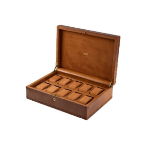 WOLF Brogue 10 piece watch box burnished plant based material with brass hardware