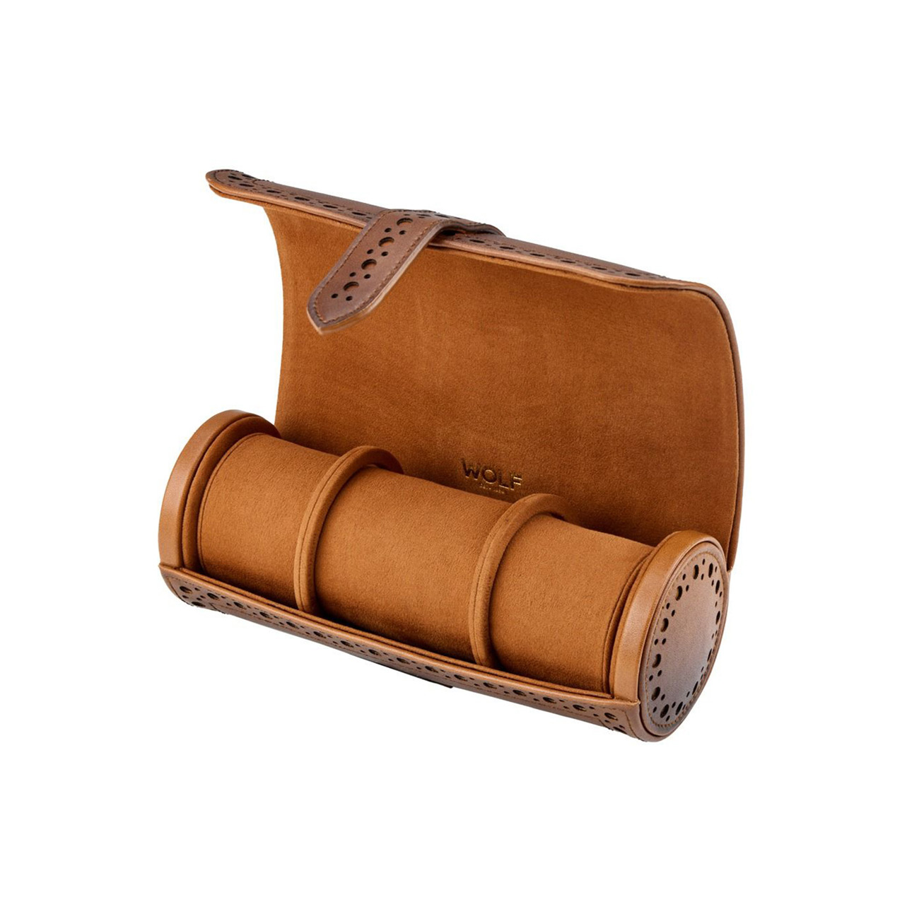 WOLF Brogue Triple Watch Roll Burnished Brown WOLF Brogue triple watch roll burnished plant based material with brass hardware