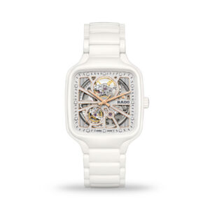 Rado True Square Automatic Open Heart Sparkling R27073722 white ceramic watch with diamond dial
