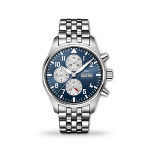 IWC Pilot’s Watch Chronograph Laureus 43mm blue dial stainless steel bracelet watch - front view