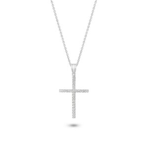 18K White Gold Claw Set Fine Diamond Cross Pendant-Medium
