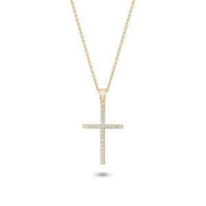 18K Yellow Gold Claw Set Fine Diamond Cross Pendant-Medium