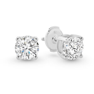 Classic Solitaire Round Brilliant Lab Diamond Stud Earrings In 18K White Gold 3ct