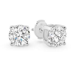 Classic Solitaire Round Brilliant Lab Diamond Stud Earrings In 18K White Gold 4ct
