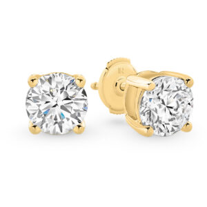 Classic Solitaire Round Brilliant Lab Diamond Stud Earrings In 18K Yellow Gold 4ct