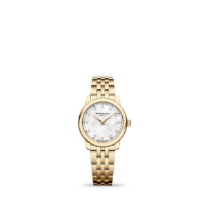 Raymond Weil Toccata 5024-P-97081 ladies 24mm gold PVD mother of pearl diamond dial watch - front view