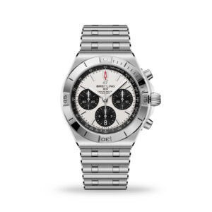 Breitling Chronomat B01 Chronograph 42 white panda sunray dial stainless steel watch with rouleaux bracelet - front view