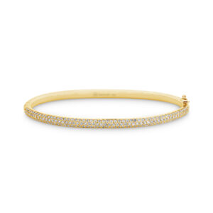 18K yellow gold round brilliant pave set diamond bangle featuring 166 diamonds
