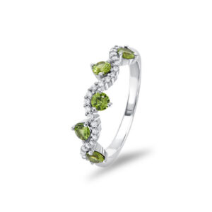 Savannah Ring in 18k white gold with Australian green sapphires and diamond vine band