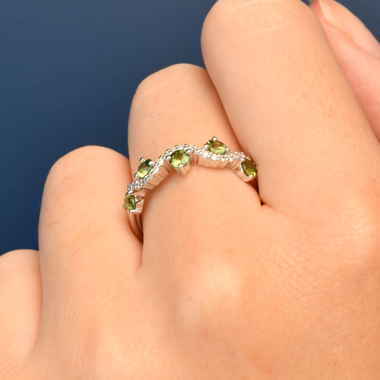 Savannah Ring – Green Australian Sapphire & Diamond Ring Savannah Ring in 18k white gold with Australian green sapphires and diamond vine band
