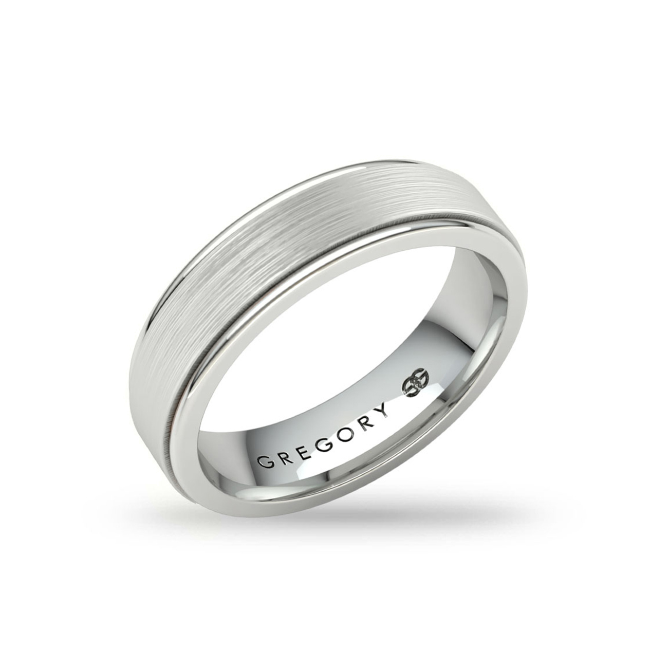 W122_GJ-Ring-WG-Modern-Wedding-Band-R7-2 18K white gold modern wedding band with brushed flat centre and polished edges