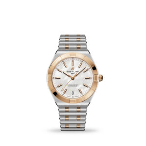 Breitling Chronomat Automatic 36 white mother-of-pearl dial two-tone steel and red gold watch with rouleaux bracelet - front view