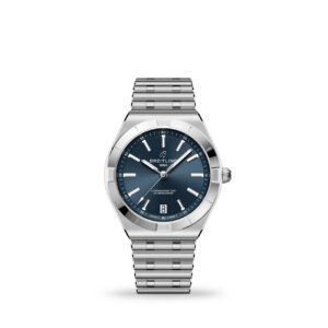Breitling Chronomat Automatic 36 blue dial stainless steel watch with rouleaux bracelet - front view