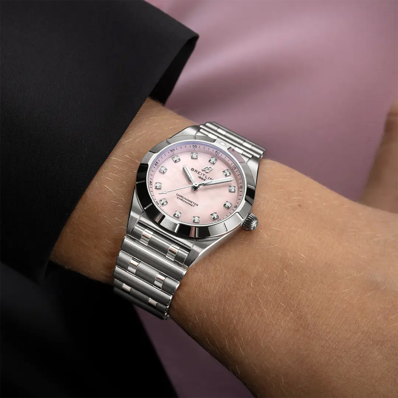 Breitling Chronomat 28 A72310101K1A1 Watch Breitling Chronomat 28 A72310101K1A1 stainless steel luxury watch with pink mother-of-pearl dial
