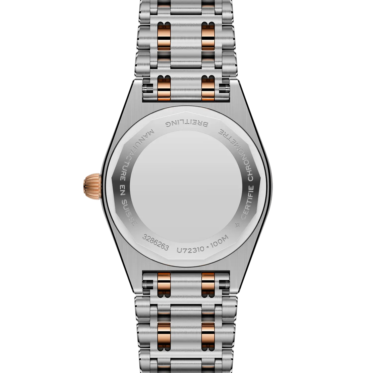 Breitling Chronomat 28 U72310531A1U1-back Breitling Chronomat 28 U72310531A1U1 two-tone luxury watch with mother-of-pearl dial - back view