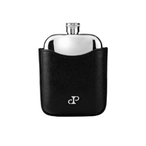 WOLF Philipp Hip Flask Black with vegan leather sleeve and silver-plated stainless steel finish
