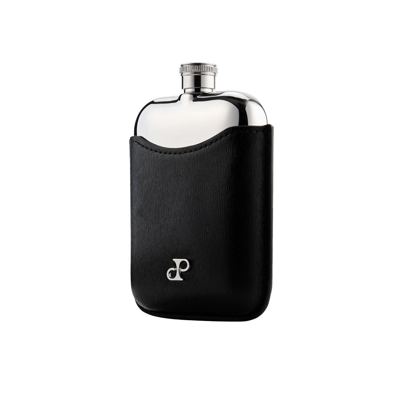 WOLF Philipp Hip Flask Black – 6oz Luxury Stainless Steel Flask WOLF Philipp Hip Flask Black with vegan leather sleeve and silver-plated stainless steel finish