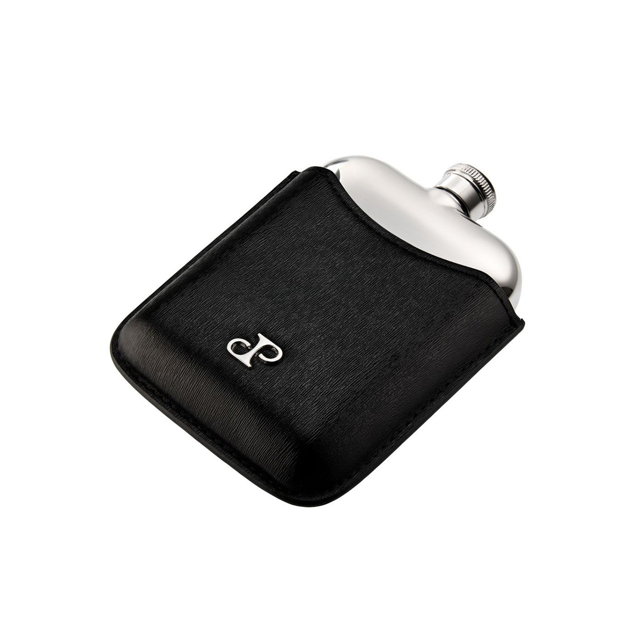 WOLF Philipp Hip Flask Black – 6oz Luxury Stainless Steel Flask WOLF Philipp Hip Flask Black with vegan leather sleeve and silver-plated stainless steel finish