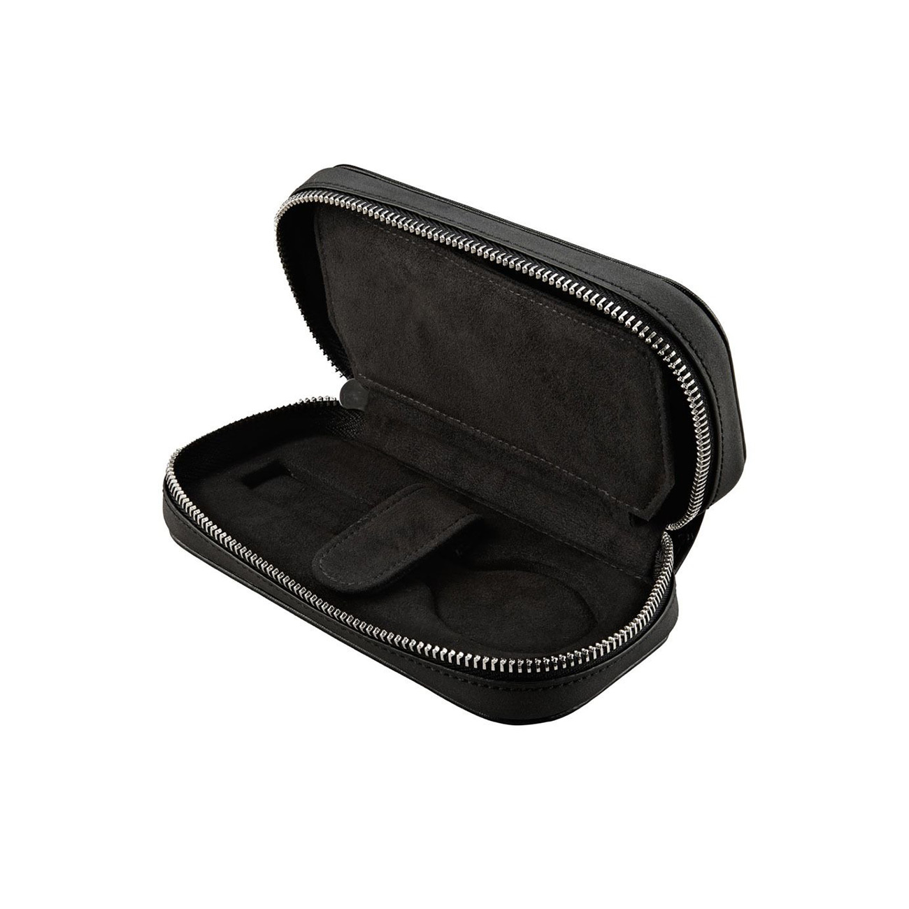 WOLF Philipp 2 Piece Watch Zip Case Black – Luxury Travel Watch Storage WOLF Philipp 2 Piece Watch Zip Case Black in vegan leather with two padded watch compartments