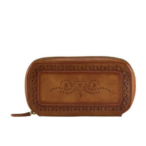Wolf 1834 Brogue 2 Piece Watch Zip Case in Burnished Brown for secure travel watch storage