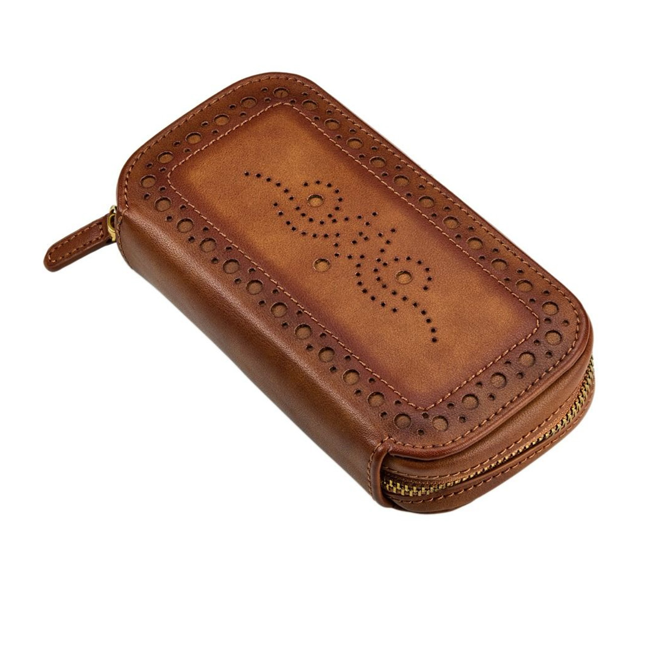 Wolf 1834 Brogue 2 Piece Watch Zip Case Burnished Brown Wolf 1834 Brogue 2 Piece Watch Zip Case in Burnished Brown for secure travel watch storage