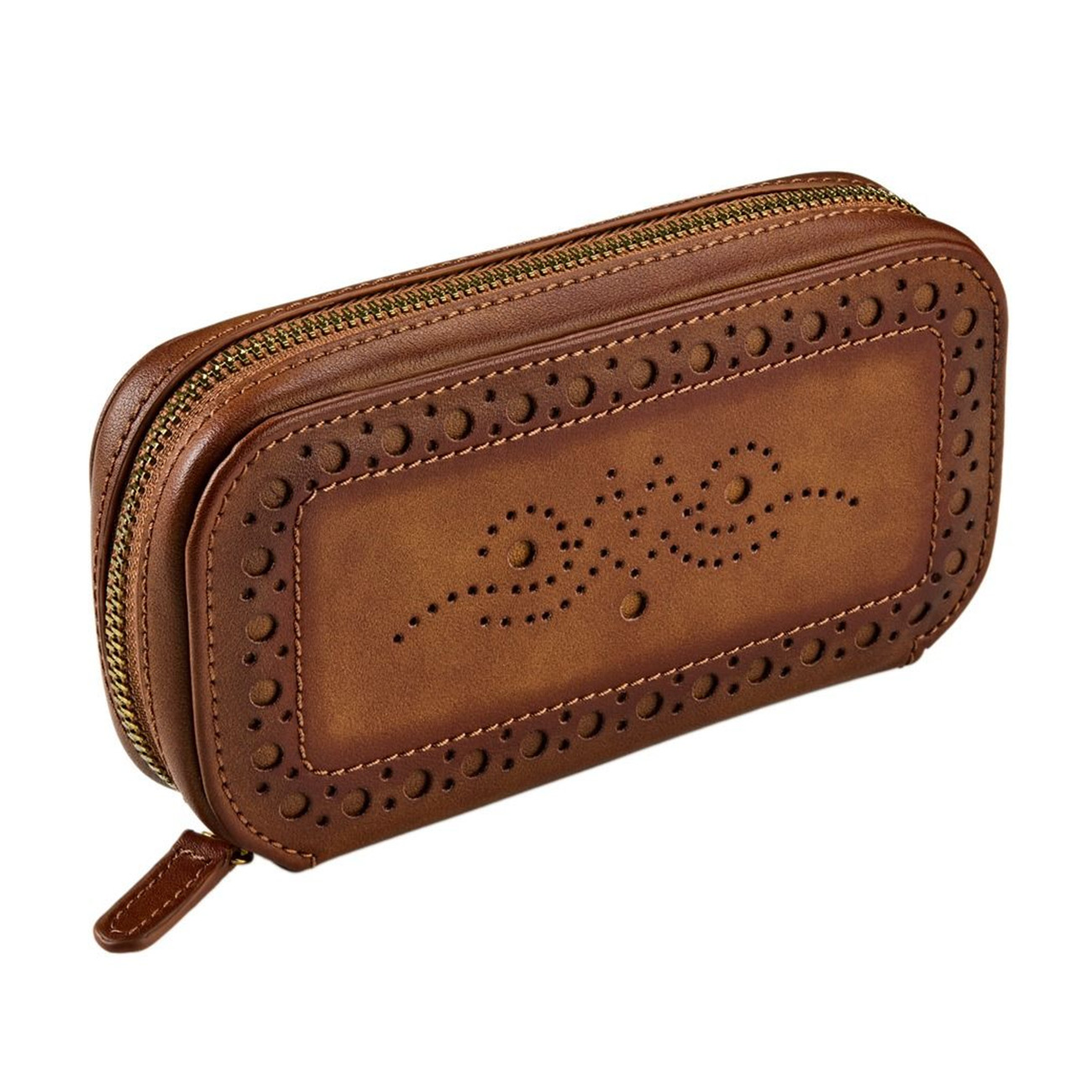 Wolf 1834 Brogue 2 Piece Watch Zip Case Burnished Brown Wolf 1834 Brogue 2 Piece Watch Zip Case in Burnished Brown for secure travel watch storage