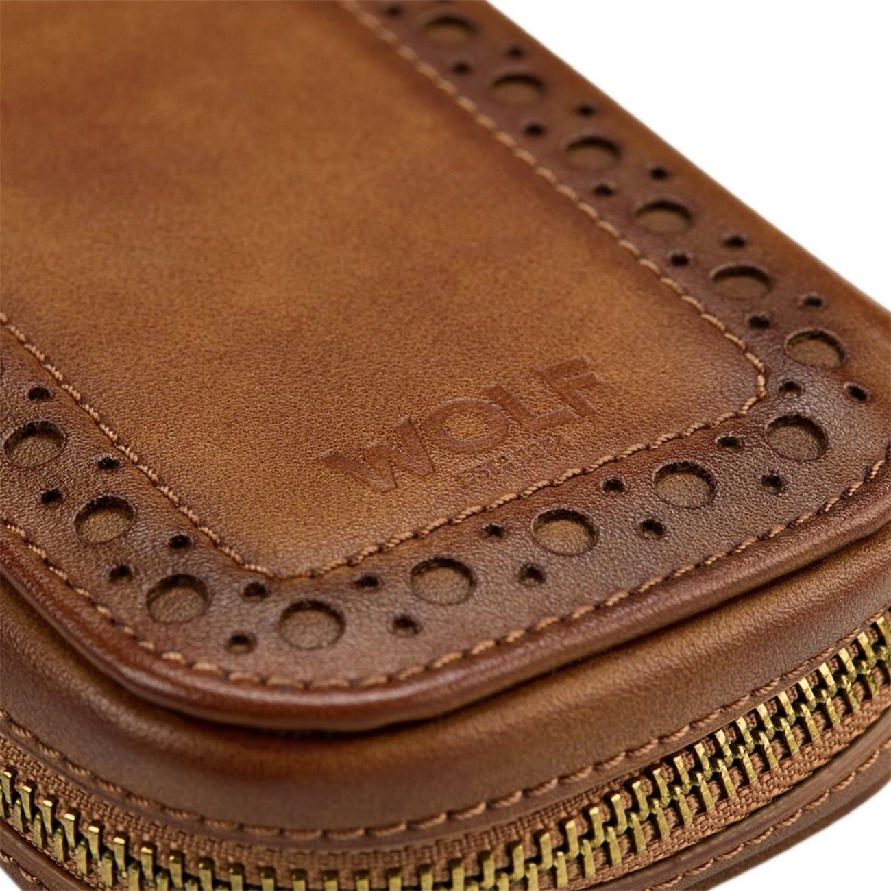 Wolf 1834 Brogue 2 Piece Watch Zip Case Burnished Brown Wolf 1834 Brogue 2 Piece Watch Zip Case in Burnished Brown for secure travel watch storage