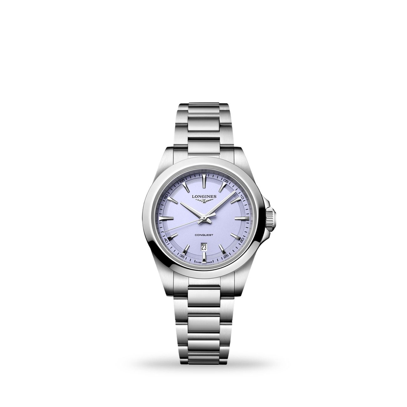 Longines Conquest L3.350.4.02.6 30mm Lavender Mauve Watch Longines Conquest L3.350.4.02.6 ladies' 30mm stainless steel quartz watch with lavender mauve dial