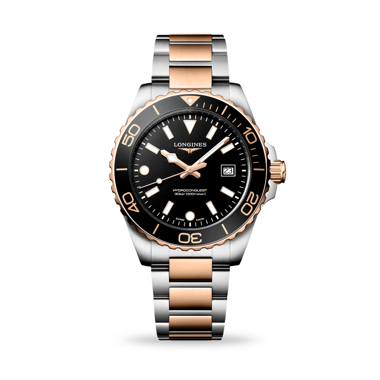 Longines HydroConquest Black Dial Red PVD 42mm Watch Longines HydroConquest L3.769.3.58.7 black dial dive watch with red PVD stainless steel bracelet