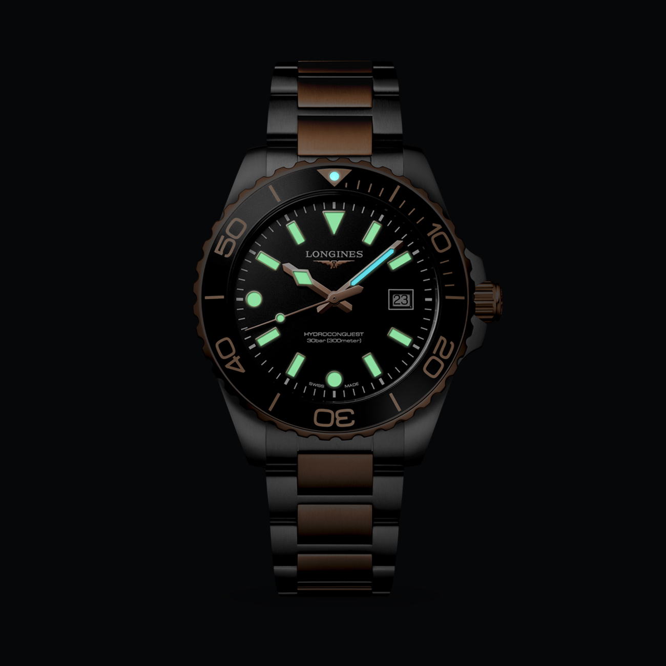 Longines HydroConquest Black Dial Red PVD 42mm Watch Longines HydroConquest L3.769.3.58.7 black dial dive watch with red PVD stainless steel bracelet