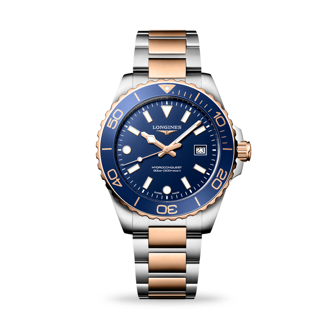 Longines HydroConquest Black Red PVD Quartz 42mm Watch Longines HydroConquest L3.769.3.98.7 quartz dive watch with black sandblasted dial and red PVD steel bracelet