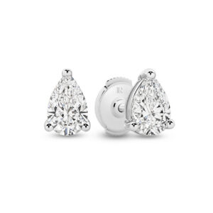 Classic Solitaire Pear Brilliant Lab Diamond Stud Earrings In 18K White Gold 2ct