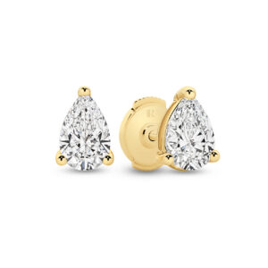 Classic Solitaire Pear Brilliant Lab Diamond Stud Earrings In 18K Yellow Gold 2ct