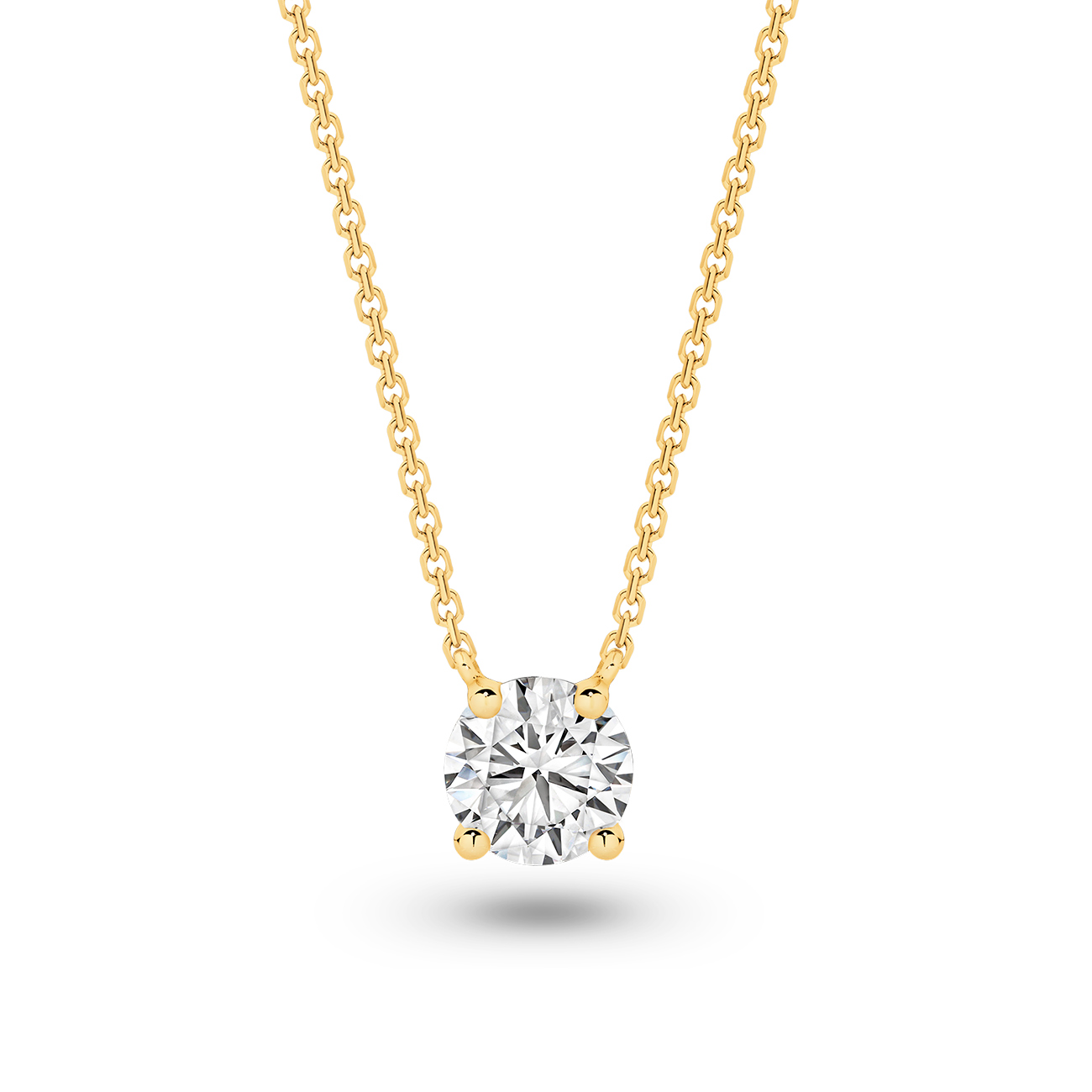 LR-PSRBC150-Necklace-Pink-YG-P2 Classic Solitaire Round Brilliant Lab Diamond Necklace In 18K Yellow Gold 1.5ct