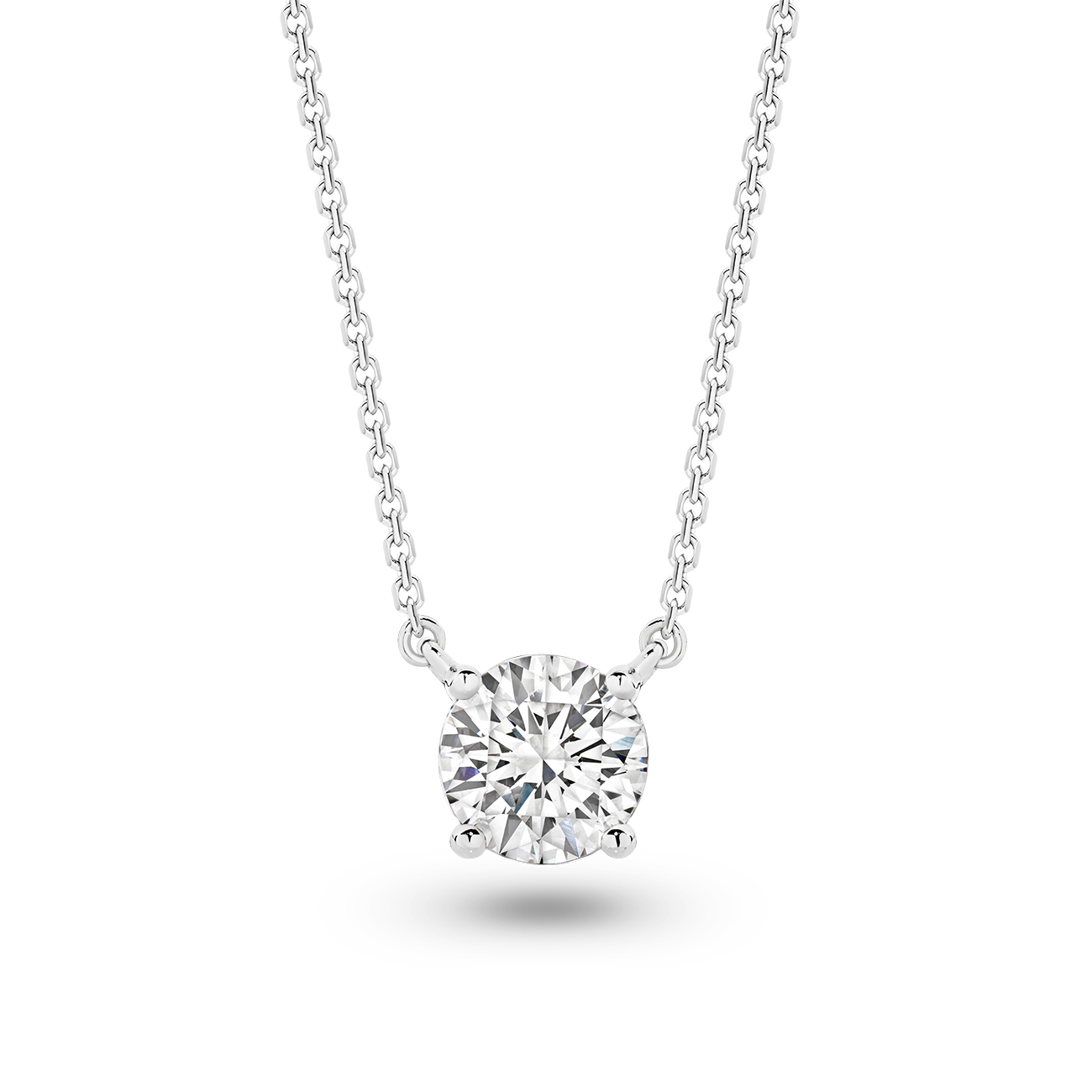 LR-PSRBC200-Necklace-Pink-WG-P2-2025227-1 Classic Solitaire Round Brilliant Lab Diamond Necklace In 18K White Gold 2ct
