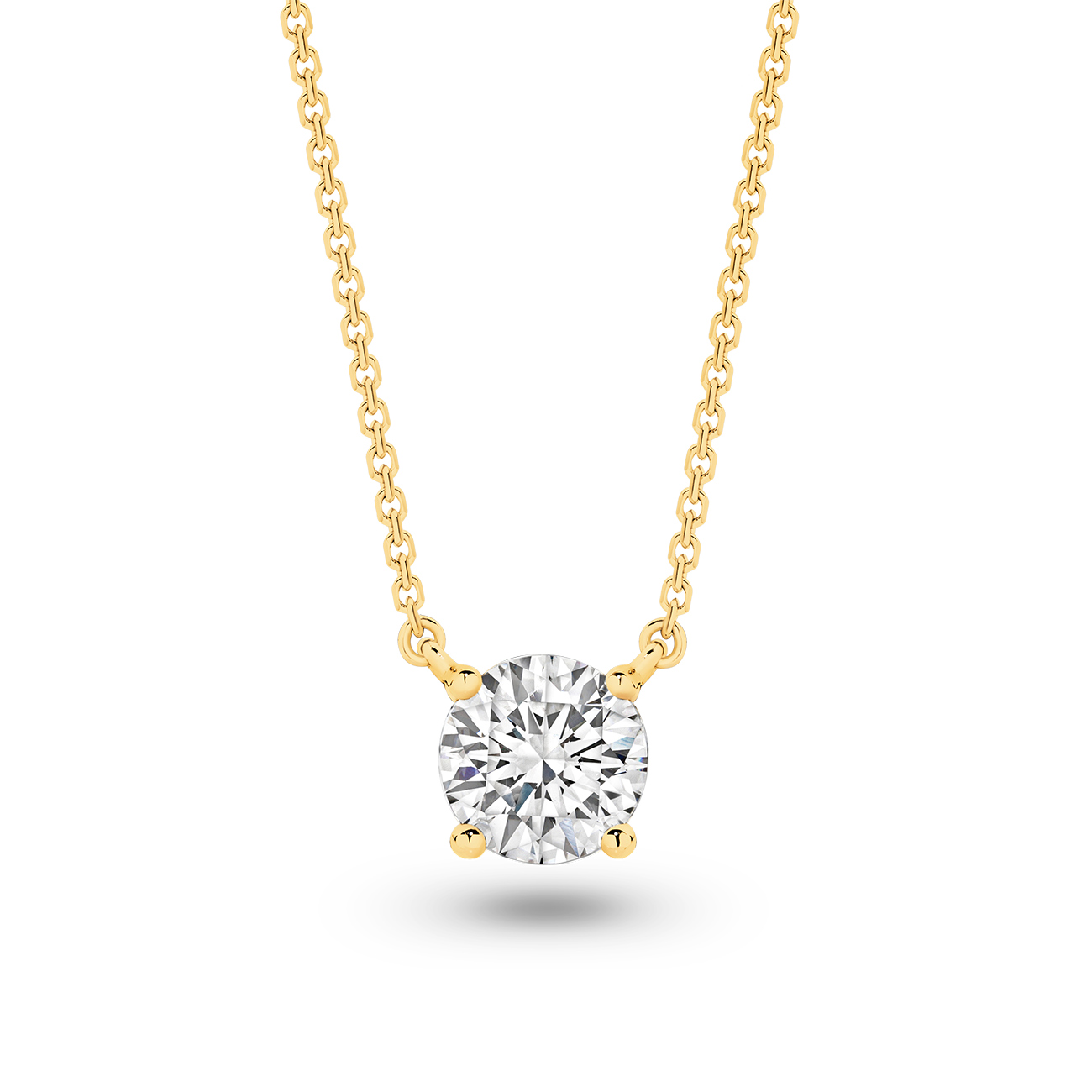 LR-PSRBC200-Necklace-Pink-YG-P2 Classic Solitaire Round Brilliant Lab Diamond Necklace In 18K Yellow Gold 2ct