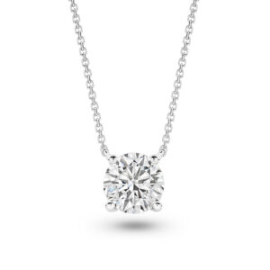 Classic Solitaire Round Brilliant Lab Diamond Necklace In 18K White Gold 3ct